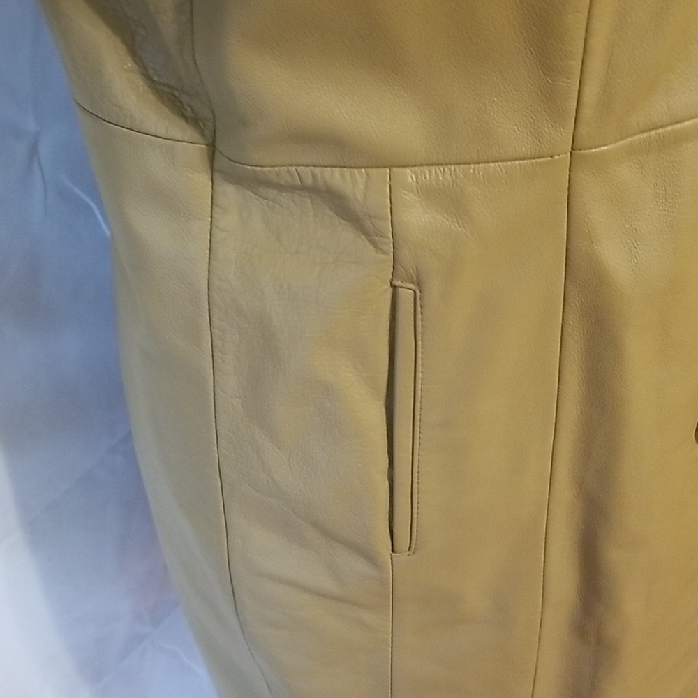 Colebrook 100% Leather Classic Tan Warm Long Button Down Coat Jacket Neutral - M - Picture 6 of 16